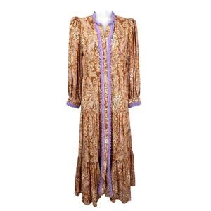 Stella Pardo Paris Boho Paisley Maxi Dress Crochet Trim Size Small